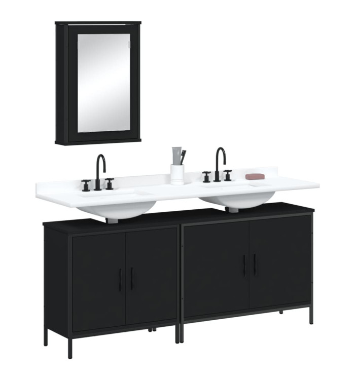 Ensemble de meubles salle de bain 3 pcs noir bois d'ingénierie | Mobilier & Déco