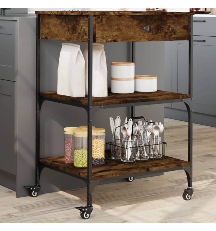 Chariot de cuisine chêne fumé 60x48x89,5 cm bois d'ingénierie | Mobilier & Déco