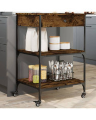 Chariot de cuisine chêne fumé 60x48x89,5 cm bois d'ingénierie | Mobilier & Déco