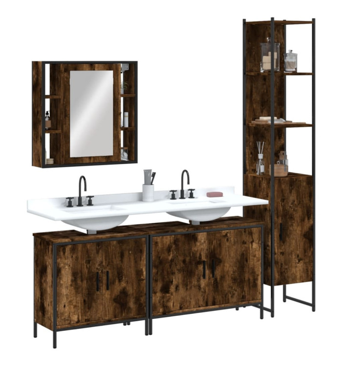 Ensemble d'armoires de salle de bain 4 pcs chêne fumé | Mobilier & Déco