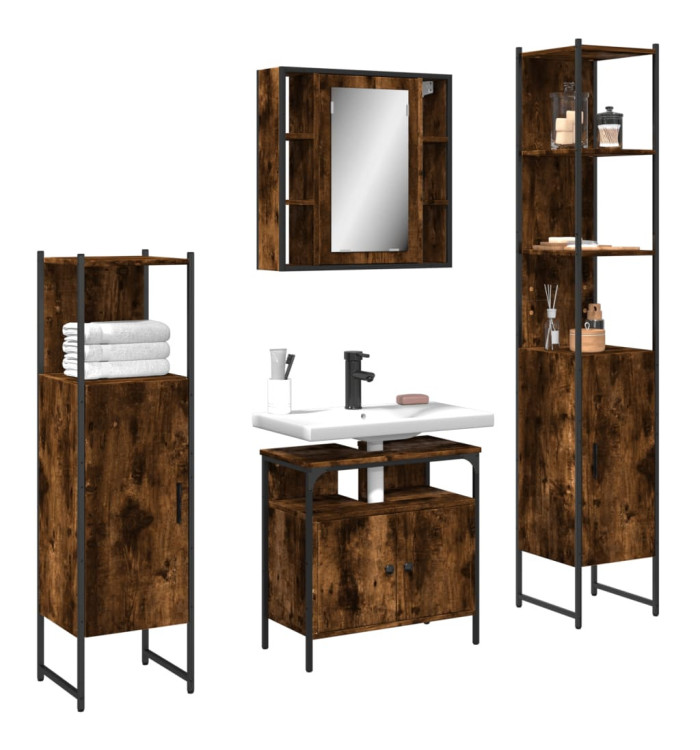 Ensemble d'armoires de salle de bain 4 pcs chêne fumé | Mobilier & Déco