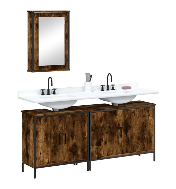 Ensemble de meubles de salle de bain 3 pcs Chêne fumé | Mobilier & Déco