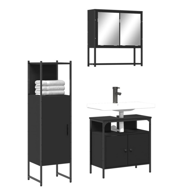 Ensemble de meubles salle de bain 3 pcs noir bois d'ingénierie | Mobilier & Déco