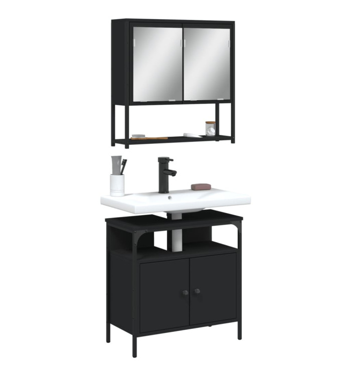 Ensemble de meubles salle de bain 2 pcs noir bois d'ingénierie | Mobilier & Déco