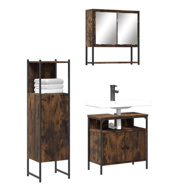 Ensemble de meubles de salle de bain 3 pcs Chêne fumé | Mobilier & Déco