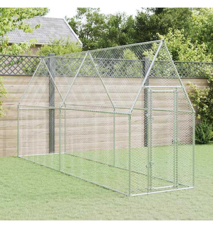 Cage pour poules argenté 400x100x190 cm acier galvanisé | Mobilier & Déco