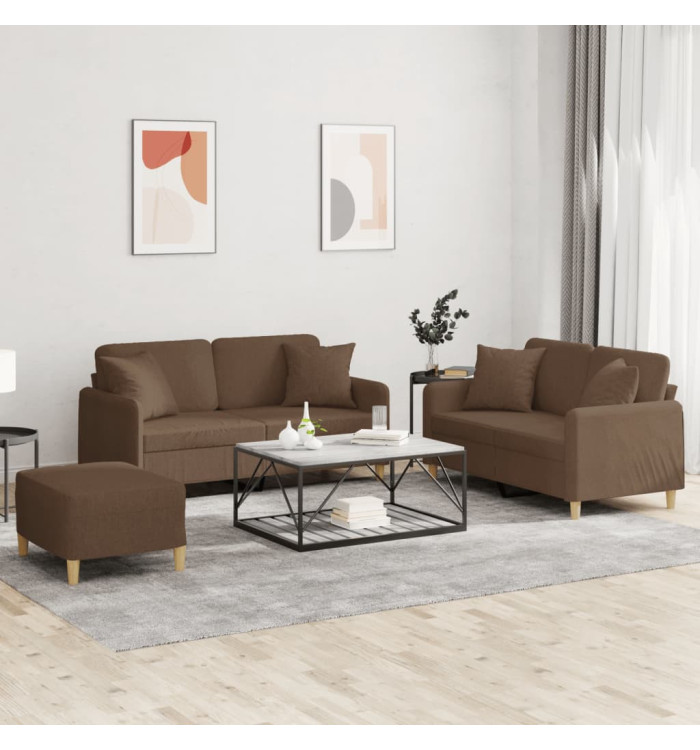 Ensemble de canapés 3 pcs avec coussins marron tissu | Mobilier & Déco