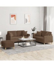 Ensemble de canapés 3 pcs avec coussins marron tissu | Mobilier & Déco