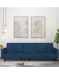 Canapé-lit à 2 places avec deux oreillers bleu velours | Mobilier & Déco