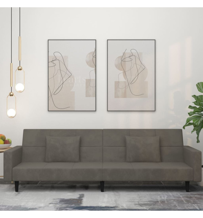 Canapé-lit à 2 places avec deux oreillers Gris foncé Velours | Mobilier & Déco