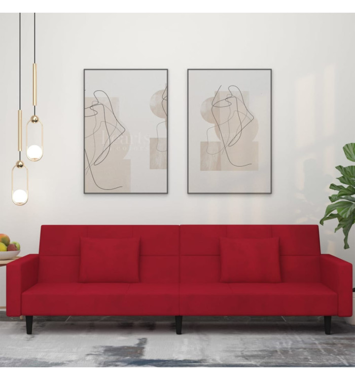 Canapé-lit à 2 places et deux oreillers Rouge bordeaux Velours | Mobilier & Déco