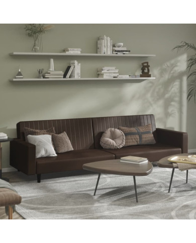 Canapé-lit 2 places marron similicuir | Mobilier & Déco