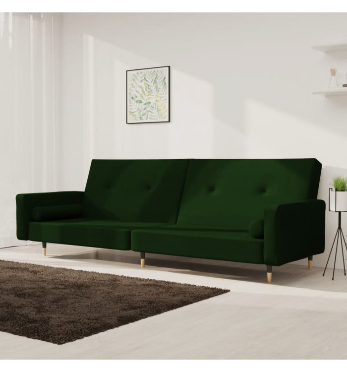 Canapé-lit à 2 places avec deux oreillers Vert foncé Velours | Mobilier & Déco