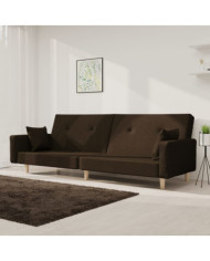 Canapé-lit à 2 places avec deux oreillers marron foncé tissu | Mobilier & Déco