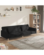 Canapé-lit à 2 places avec deux oreillers noir tissu | Mobilier & Déco
