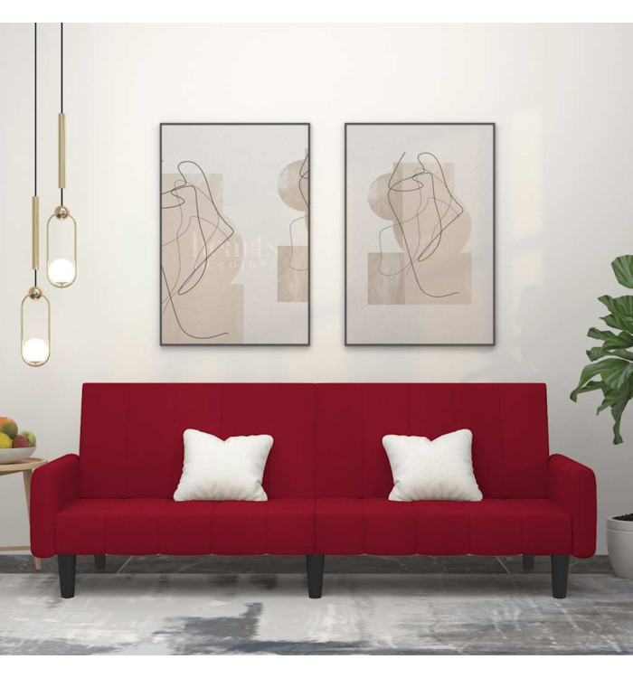 Canapé-lit 2 places rouge bordeaux velours | Mobilier & Déco