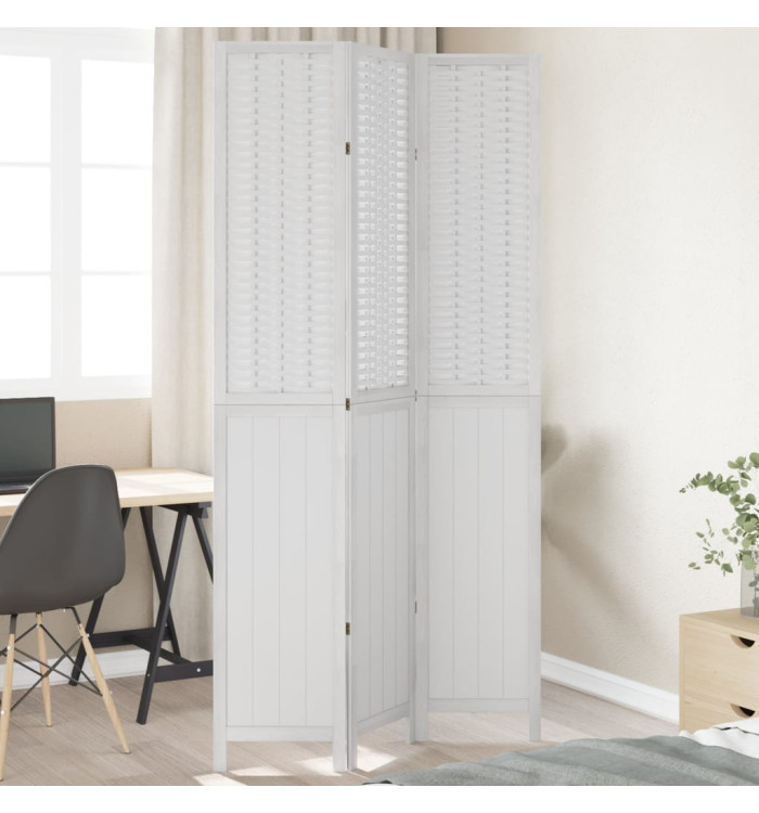 Cloison de séparation 3 panneaux blanc bois de paulownia massif | Mobilier & Déco