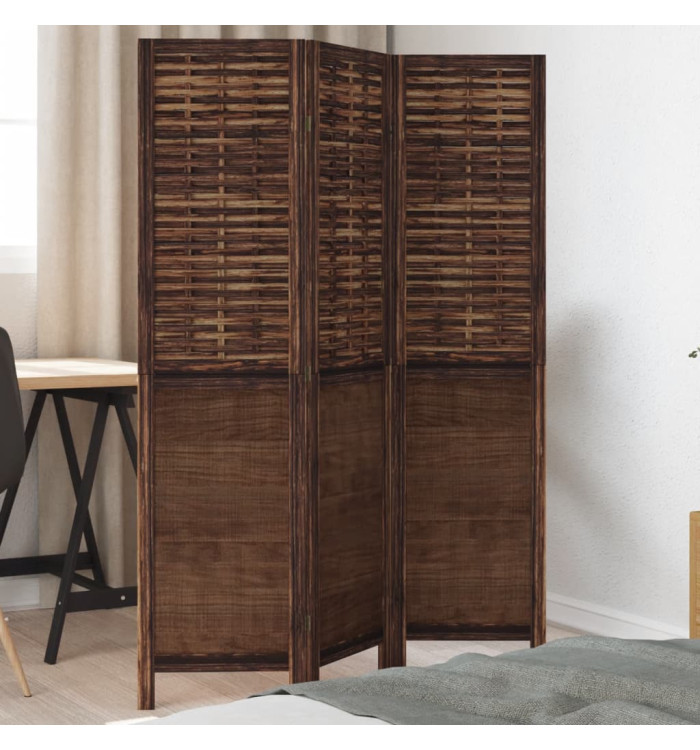 Cloison de séparation 3 panneaux marron foncé paulownia massif | Mobilier & Déco