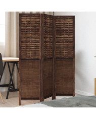 Cloison de séparation 3 panneaux marron foncé paulownia massif | Mobilier & Déco