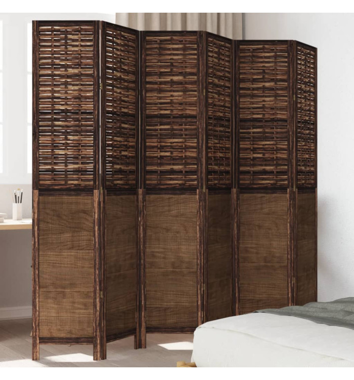 Cloison de séparation 6 panneaux marron foncé paulownia massif | Mobilier & Déco