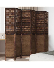 Cloison de séparation 6 panneaux marron foncé paulownia massif | Mobilier & Déco