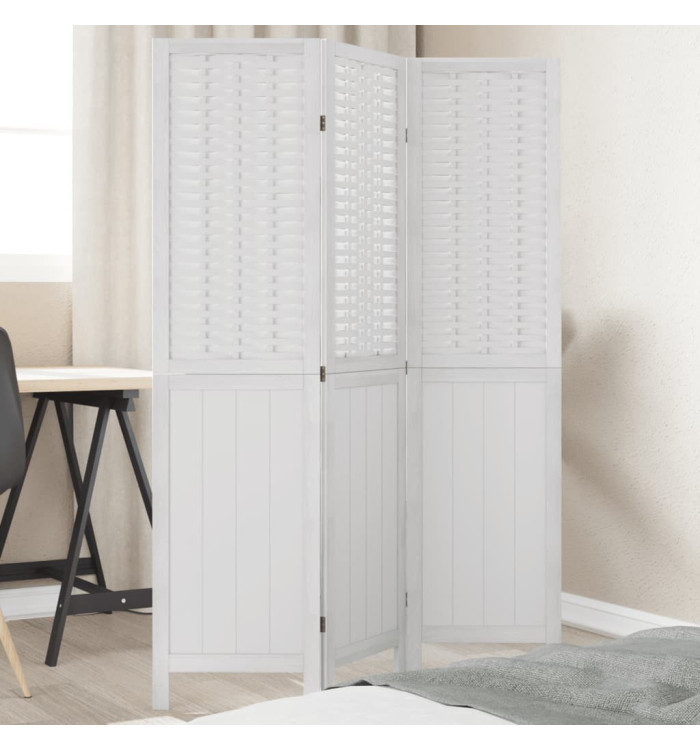 Cloison de séparation 3 panneaux blanc bois de paulownia massif | Mobilier & Déco