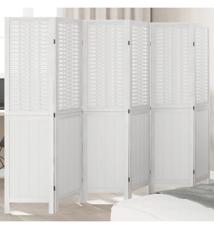 Cloison de séparation 6 panneaux blanc bois de paulownia massif | Mobilier & Déco