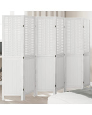 Cloison de séparation 6 panneaux blanc bois de paulownia massif | Mobilier & Déco