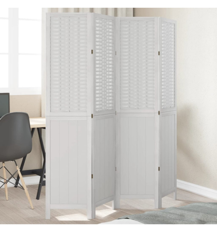 Cloison de séparation 4 panneaux blanc bois de paulownia massif | Mobilier & Déco
