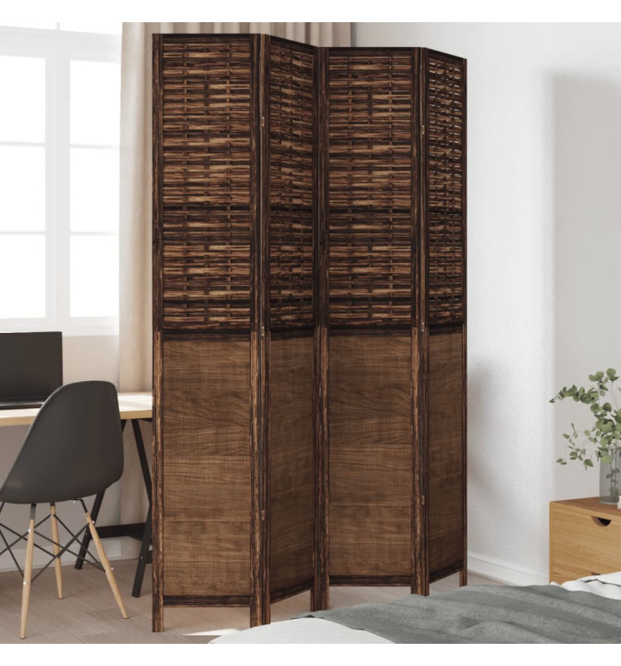Cloison de séparation 4 panneaux marron foncé paulownia massif | Mobilier & Déco
