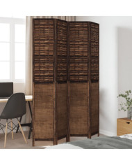Cloison de séparation 4 panneaux marron foncé paulownia massif | Mobilier & Déco