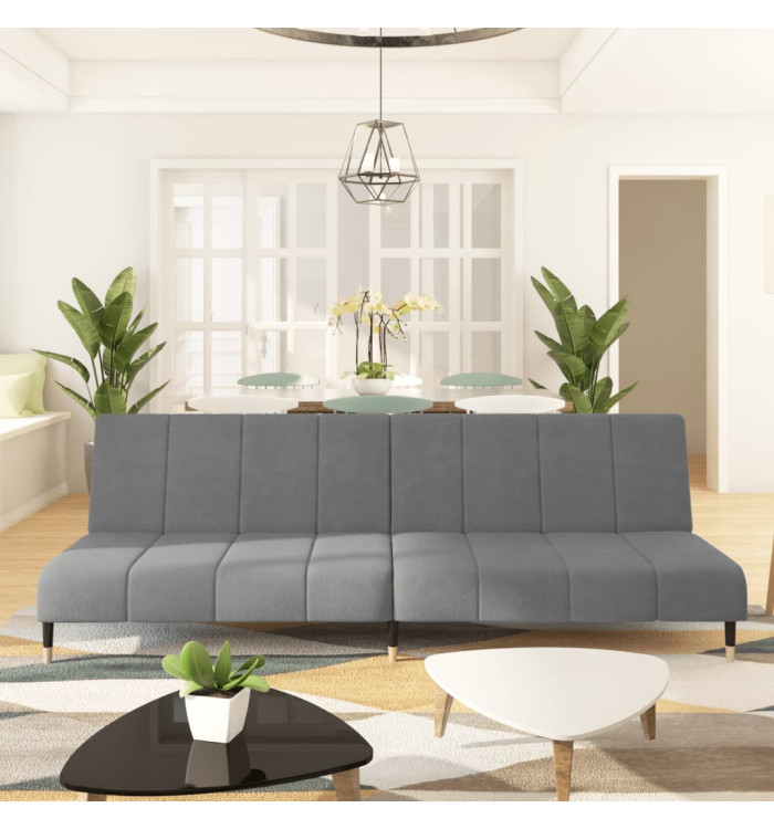 Canapé-lit à 2 places gris clair velours | Mobilier & Déco