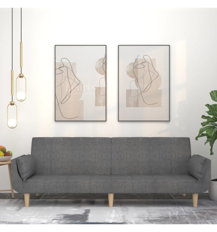 Canapé-lit à 2 places avec deux oreillers gris clair tissu | Mobilier & Déco