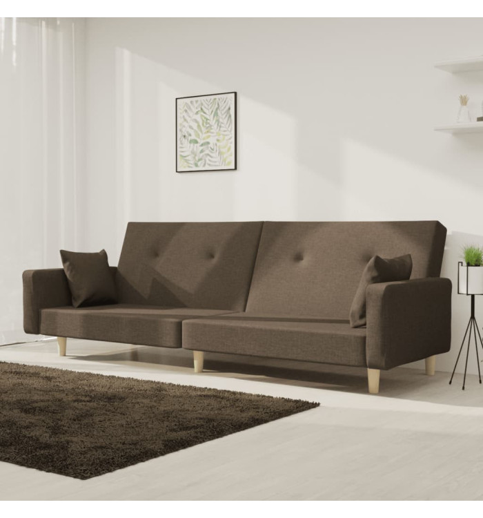 Canapé-lit à 2 places avec deux oreillers taupe tissu | Mobilier & Déco