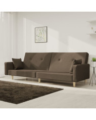 Canapé-lit à 2 places avec deux oreillers taupe tissu | Mobilier & Déco