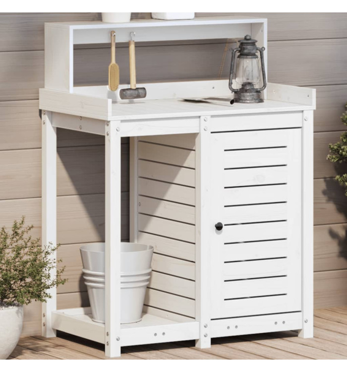 Table de rempotage avec étagères blanc bois massif de pin | Mobilier & Déco