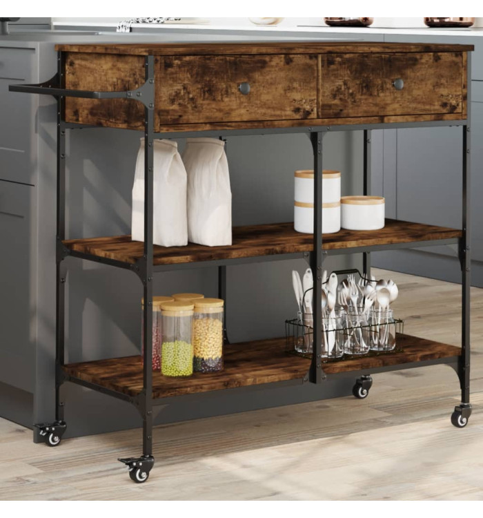Chariot de cuisine chêne fumé 105x42x95 cm bois d'ingénierie | Mobilier & Déco