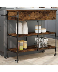Chariot de cuisine chêne fumé 105x42x95 cm bois d'ingénierie | Mobilier & Déco