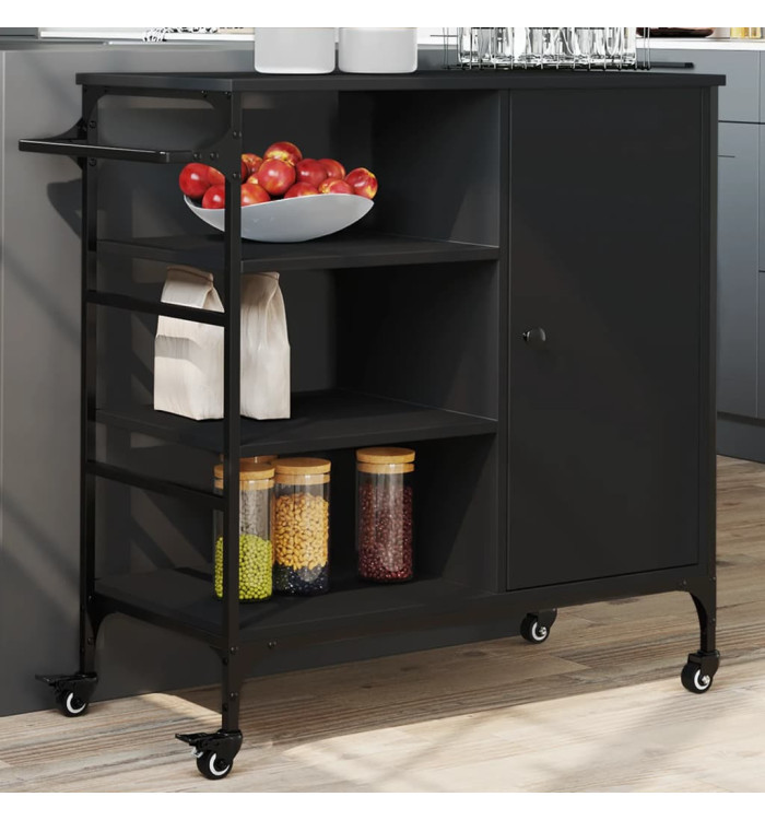 Chariot de cuisine noir 87,5x38,5x84,5 cm bois d'ingénierie | Mobilier & Déco