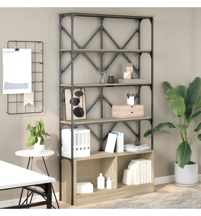 Bibliothèque chêne sonoma 100x26x180cm bois ingénierie et métal | Mobilier & Déco