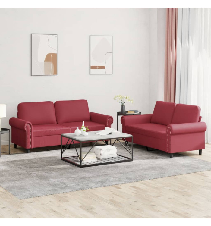 Ensemble de canapés 2 pcs et coussins Rouge bordeaux Similicuir | Mobilier & Déco