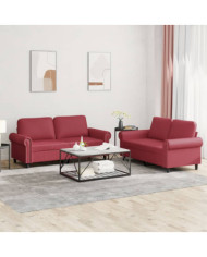 Ensemble de canapés 2 pcs et coussins Rouge bordeaux Similicuir | Mobilier & Déco