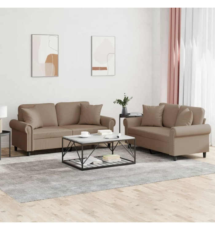 Ensemble de canapés 2 pcs avec coussins cappuccino similicuir | Mobilier & Déco