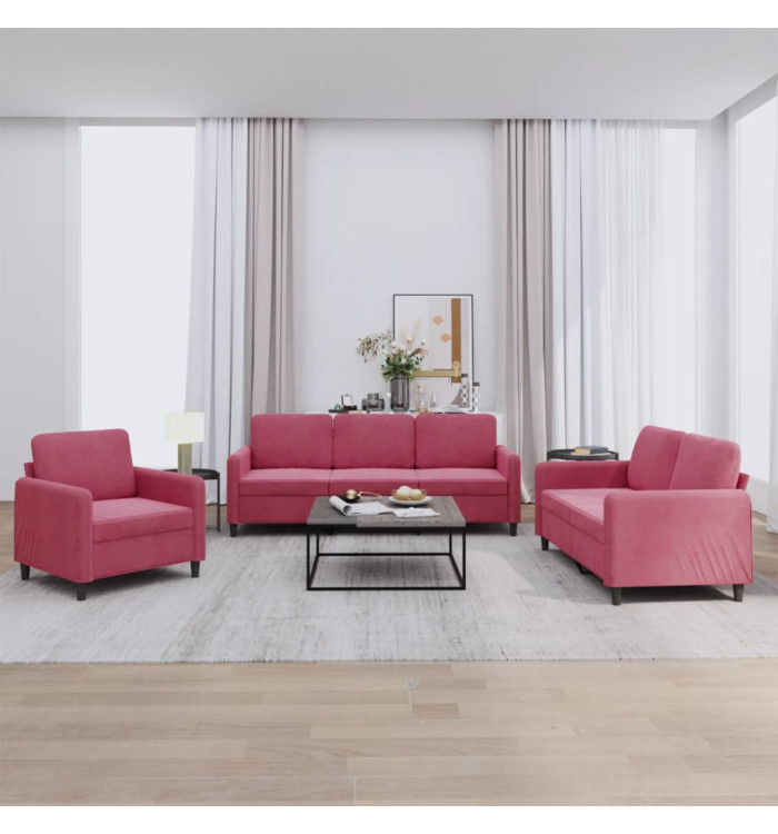 Ensemble de canapés 3 pcs rouge bordeaux velours | Mobilier & Déco
