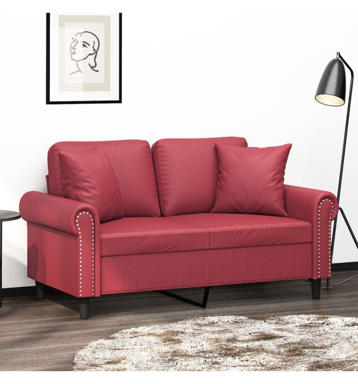 Canapé 2 places avec oreillers bordeaux 120 cm similicuir | Mobilier & Déco
