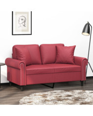 Canapé 2 places avec oreillers bordeaux 120 cm similicuir | Mobilier & Déco