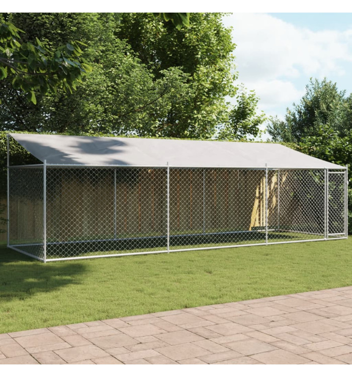 Cage pour chien avec toit et porte gris 6x2x2 m acier galvanisé | Mobilier & Déco