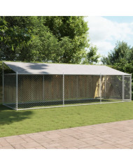 Cage pour chien avec toit et porte gris 6x2x2 m acier galvanisé | Mobilier & Déco