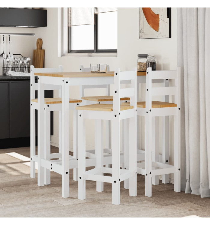 Ensemble de bar 5 pcs Blanc Bois de pin massif | Mobilier & Déco
