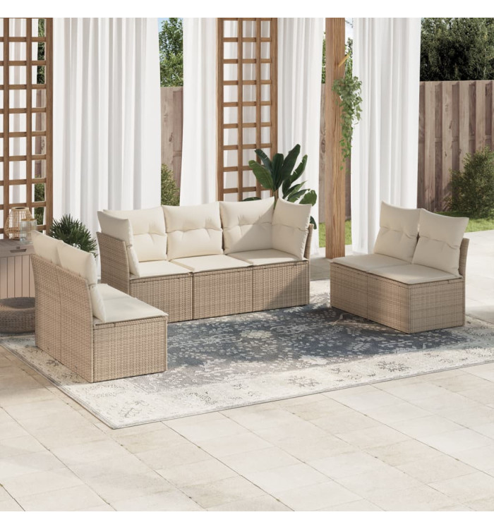 Salon de jardin avec coussins 7 pcs beige résine tressée | Mobilier & Déco